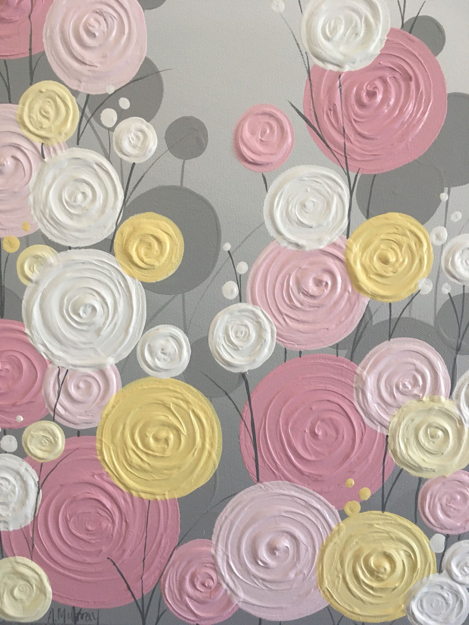Pink Yellow and Gray Modern Flower Art Original Painting on Etsy