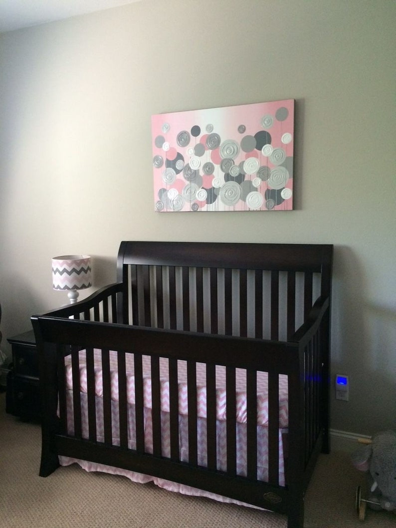 Nursery Wall Art Pink with Grey Textured Flowers Acrylic