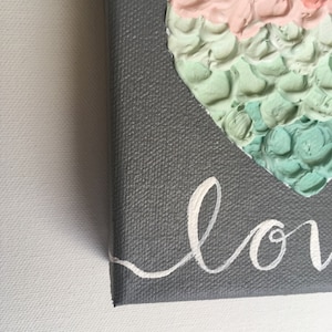 Little Love Painting, Mint, Pink, Coral, Peach and Gray Textured Nursery Art, Original Painting on Canvas, MADE TO ORDER, hand image 2