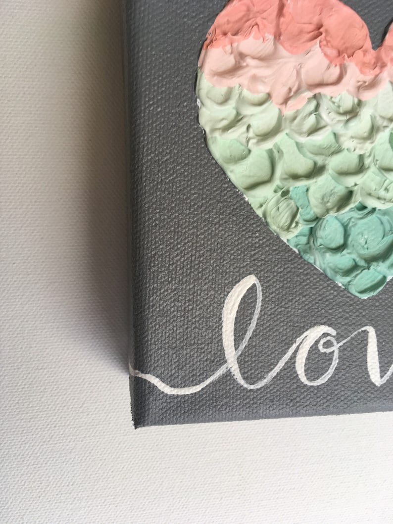 Little Love Painting, Mint, Pink, Coral, Peach and Gray Textured Nursery Art, Original Painting on Canvas, MADE TO ORDER, hand image 2