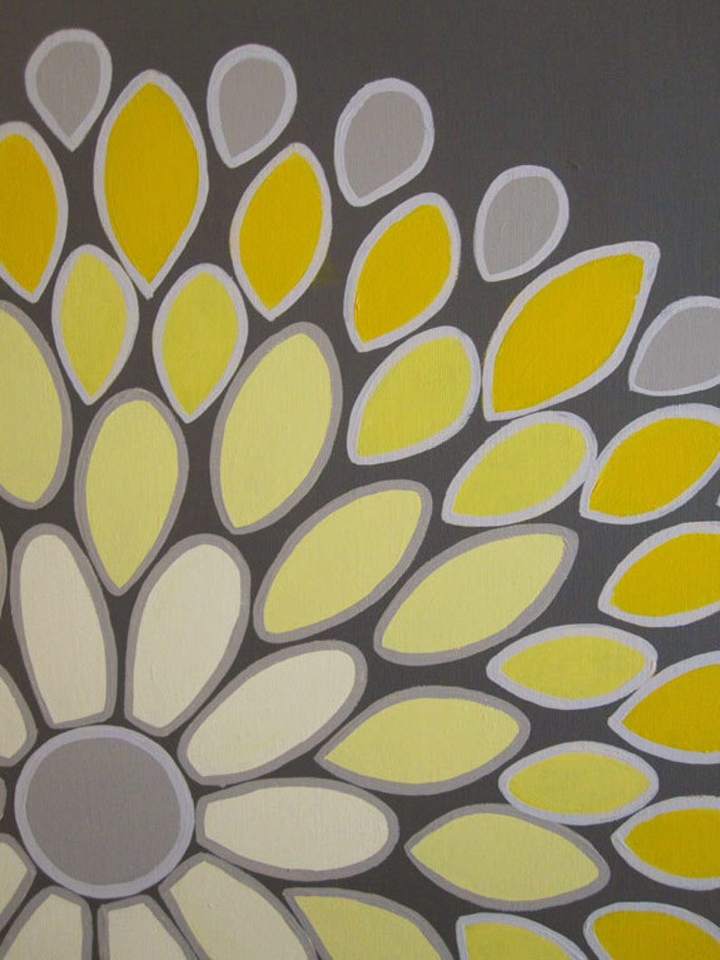 Wall Art Yellow and Grey Abstract Flower 20x20 Acrylic | Etsy