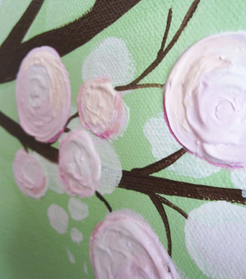 Wall Art Textured Pink and Green Birds Acrylic on Canvas Etsy