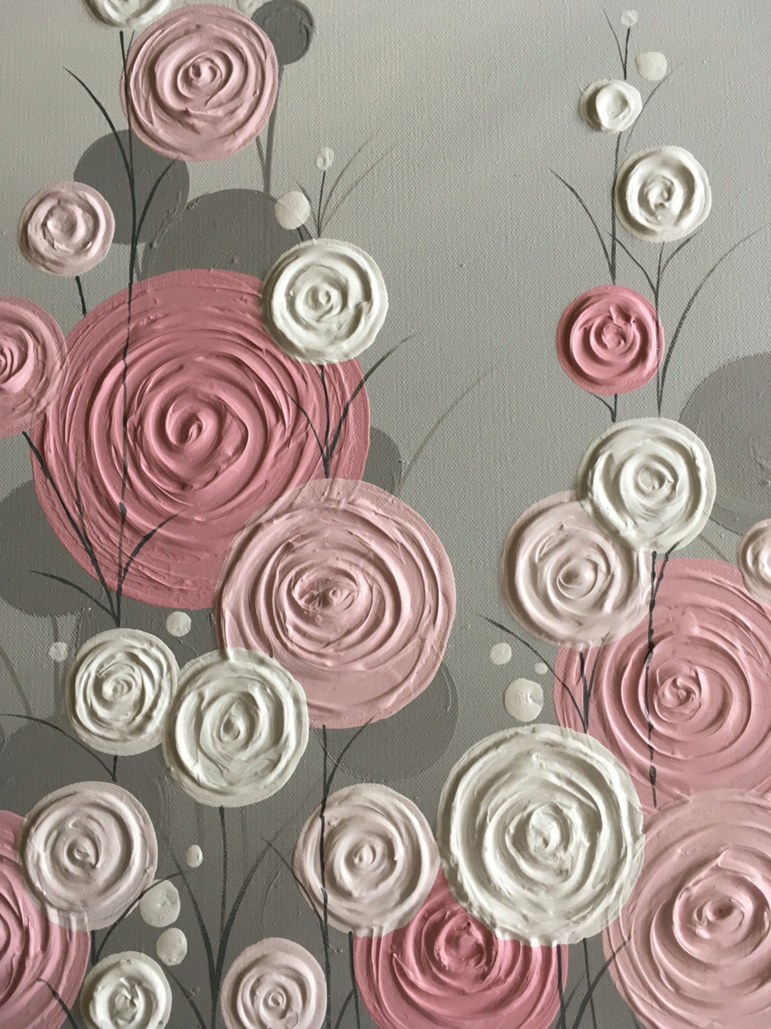 Pink and Grey Modern Flower Art Original Painting on Canvas Etsy
