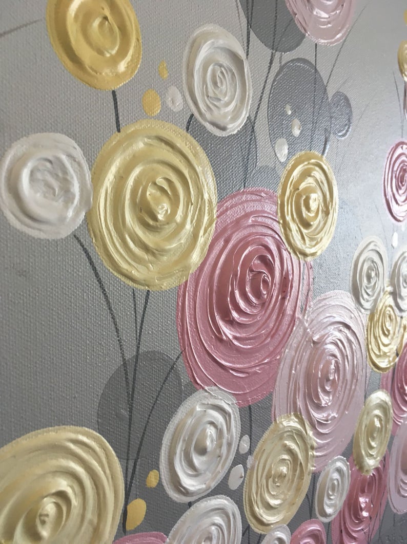 Pink Yellow and Gray Modern Flower Art Original Painting on Etsy