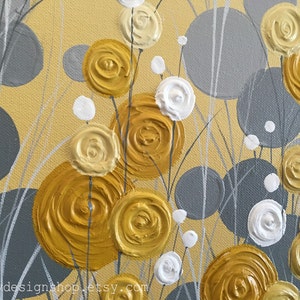 Mustard Yellow and Grey Wall Art, Textured Painting, Abstract Flowers, Acrylic Painting on Canvas Made to Order image 7