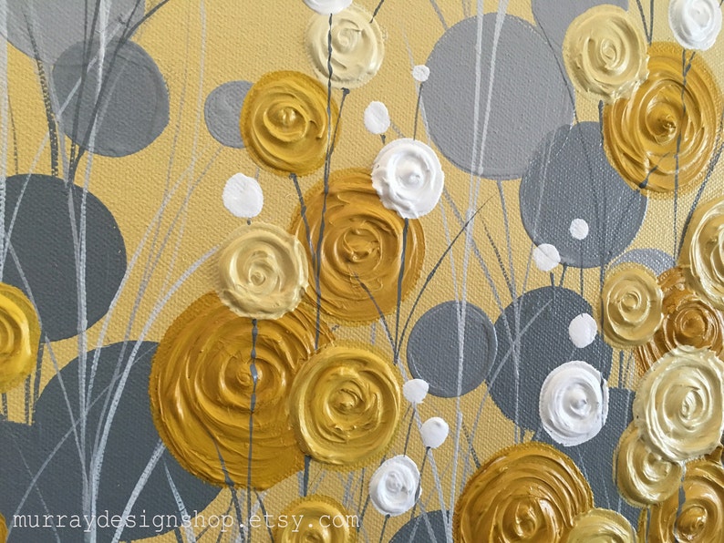 Mustard Yellow and Grey Wall Art, Textured Painting, Abstract Flowers, Acrylic Painting on Canvas Made to Order image 7