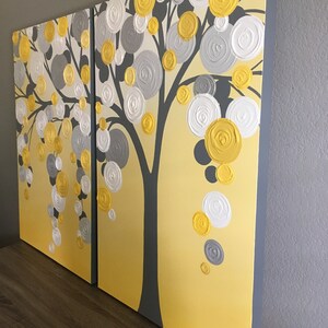 Yellow and Gray Textured Tree Art, Diptych Set of Two, Custom Painted, Modern Acrylic Painting image 10