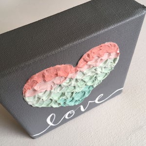 Little Love Painting, Mint, Pink, Coral, Peach and Gray Textured Nursery Art, Original Painting on Canvas, MADE TO ORDER, hand image 5