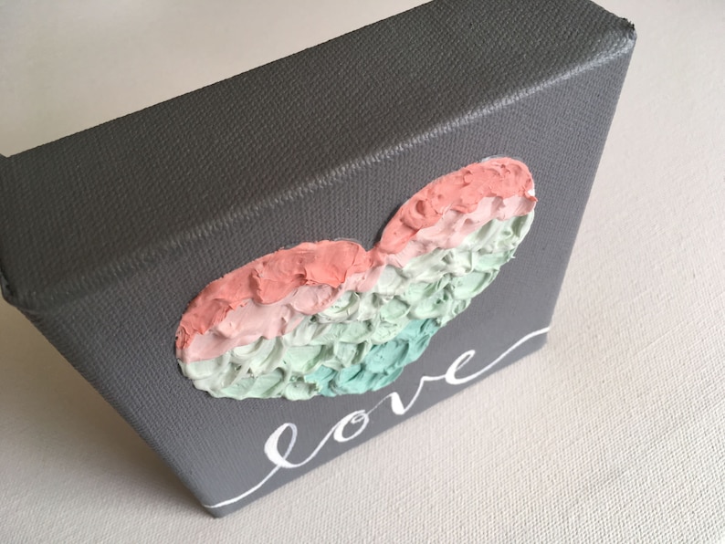 Little Love Painting, Mint, Pink, Coral, Peach and Gray Textured Nursery Art, Original Painting on Canvas, MADE TO ORDER, hand image 5