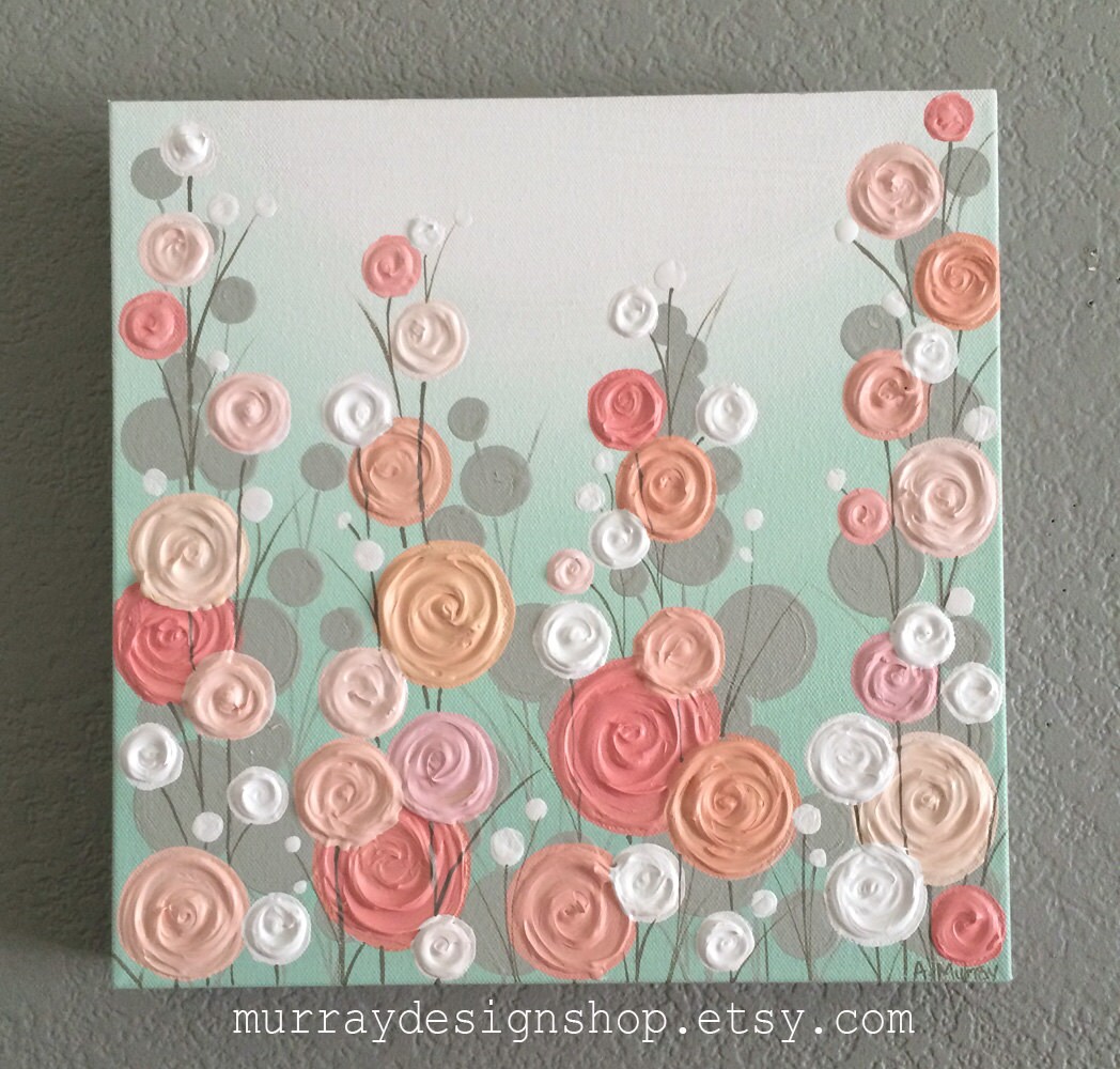 Mint and Peach Wall Art - Etsy