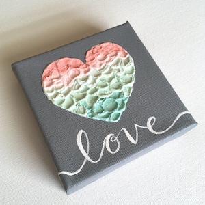 Little Love Painting, Mint, Pink, Coral, Peach and Gray Textured Nursery Art, Original Painting on Canvas, MADE TO ORDER, hand image 1