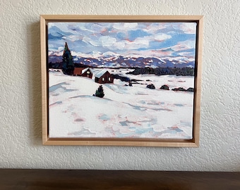 Winter Park Snowy Landscape Painting: 8x10 Framed Acrylic Art