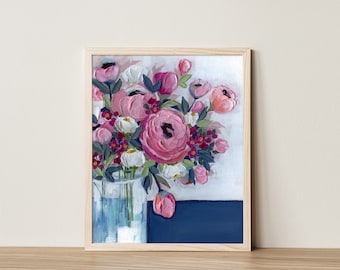 Pink Roses Still Life | A giclee fine art print | Cottagecore Art | floral nursery decor | gift for mom