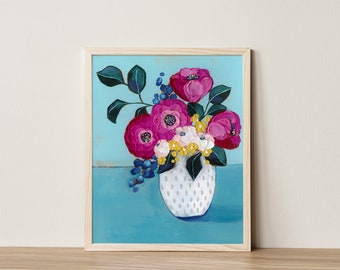 Berry Zinnias | A giclee fine art print | Art for girls room | floral nursery decor | gift for mom