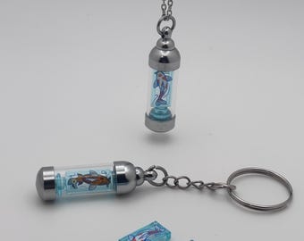 Koi Fish Couple Vial Keychain or Necklace, Glass Vial Charm, Building Block Accessory, Handmade Gift