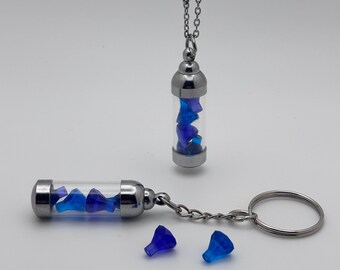 Dark Blue and Purple Gemstone Vial Keychain or Necklace, Glass Vial Charm, Building Block Accessory, Handmade Gift