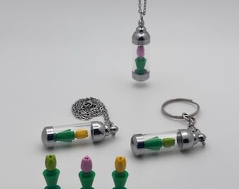 Tulip Flower Vial Keychain or Necklace, Glass Vial Charm, Building Block Accessory, Handmade Gift