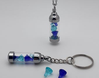 Light Blue and Purple Gemstone Vial Keychain or Necklace, Glass Vial Charm, Building Block Accessory, Handmade Gift