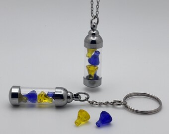 Yellow and Purple Gemstone Vial Keychain or Necklace, Glass Vial Charm, Building Block Accessory, Handmade Gift