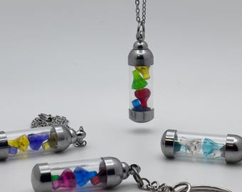 Custom 4 Gemstone Vial Keychain or Necklace, Glass Vial Charm, Building Block Accessory, Handmade Gift, Choose Colors