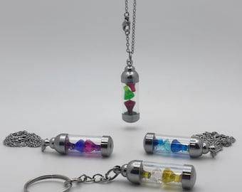 2 Tone Gemstone Vial Keychain or Necklace, Glass Vial Charm, Building Block Accessory, Handmade Gift, Choose Colors