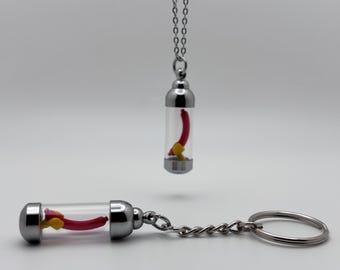 Hot Dog Hand Vial Keychain or Necklace, Glass Vial Charm, Building Block Accessory, Handmade Gift