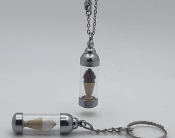 Ice Cream Couple Vial Keychain or Necklace, Glass Vial Charm, Building Block Accessory, Handmade Gift