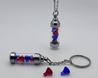 Red and Purple Gemstone Vial Keychain or Necklace, Glass Vial Charm, Building Block Accessory, Handmade Gift