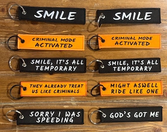 Jet Tag Keychain, Embroidered Keychain, 5 Designs Available, Motorcycle Keychain, Double Sided, Key Tag Accessory