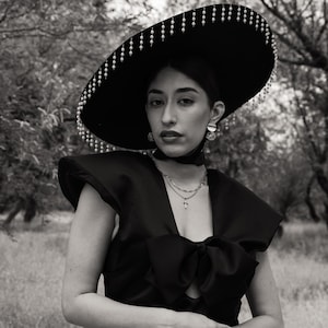 Black Wide Brim Hat with Pearls: Handmade Statement Fashion