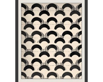Black and Beige Fan Pattern Minimalist Abstract Art Print, Japandi Digital Download, Modern Wall Art