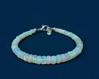 Ethiopian Opal Beaded Bracelet, 925 Sterling Silver, Handmade Jewelry