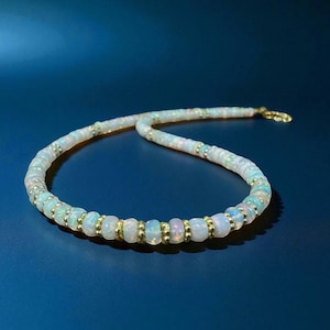 AAA Ethiopian Opal Beaded Necklace, 4 to 5 MM Beaded Necklace, 925 Sterling Silver Jewelry, Handmade Necklace, For Girls and Women