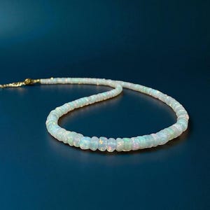 AAA Natural Ethiopian Opal Beads Necklace, Rainbow Fire Opal Necklace, 925 Sterling Silver Jewelry, October Birthstone, Gift For Her