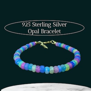 Natural Multi Opal Gemstone Beads Bracelet, Multifire Opal Beads Handmade Bracelet, 925 Sterling Silver, Ethiopian opal Beads, Gift For Her