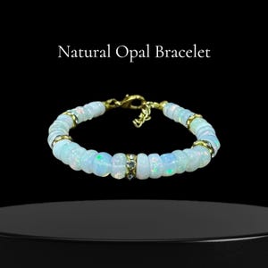 Ethiopian Opal Beaded Bracelet: White Gemstone, Gold Polish