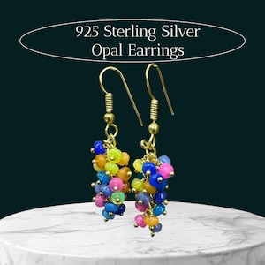 Multi Opal Beads Earring, 925 Sterling Silver Earring, Natural Opal Smooth Beads Earring, October Birthstone Earring, Gift for Her