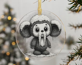 Frozen Cheburashka Siberian Winter Acrylic Ornament, Slavic Christmas Tree Ornament