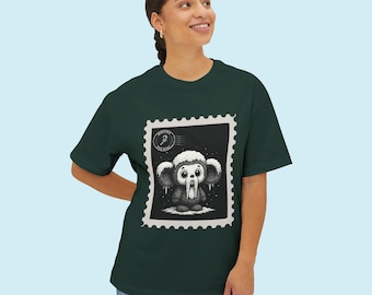 Frozen Cheburashka Postal Stamp Unisex T-shirt, Siberian Winter Relaxed Tee, Nostalgic Slavic Design