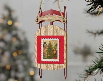 Cheburashka Gena Nu Pogodi Christmas Tree Sled Ornament
