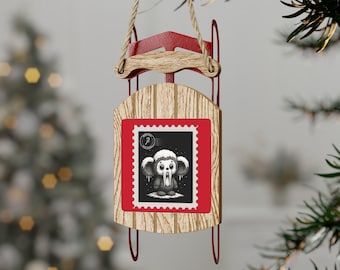 Frozen Cheburashka Siberian Winter Sled Ornaments, Slavic Christmas Tree Decoration