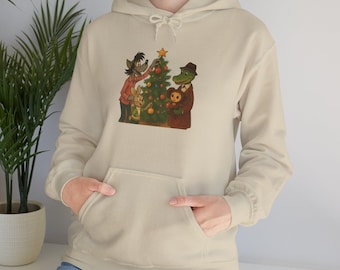 Nu Pogodi Cheburashka Gena Wolf Hare Decorating Christmas Tree Sweatshirt, Unisex Fleece Hoodie