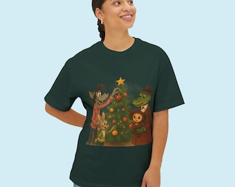 Cheburashka Gena Nu Pogodi Characters Decorating Christmas Tree Tee, Holiday Unisex T-shirt