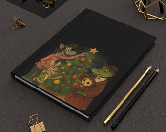 Cheburashka Gena Nu Pogodi Christmas Tree Hardcover Journal,  Winter Holiday Gift