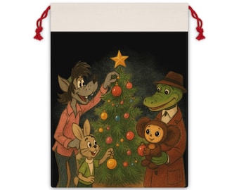 Nu Pogodi Cheburashka Gena Christmas Tree Gift Bag, Soviet Cartoon Holiday