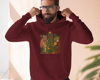 Nu Pogodi Cheburashka & Gena Christmas Tree Hoodie, Soviet Cartoon Unisex Hoodie