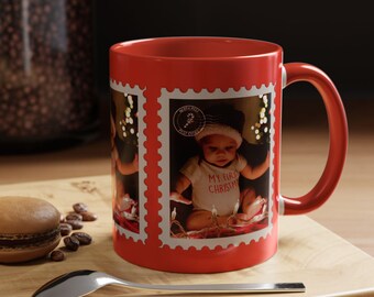 North Pole Postal Stamp Photo Coffee Mug, Holiday Personalized Mug
