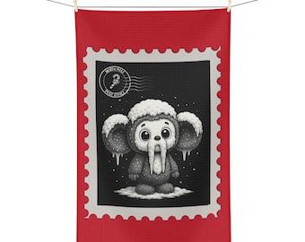 Frozen Cheburashka Siberian Winter Tea Towel, Christmas Kitchen Decor, New Year Holiday Decor
