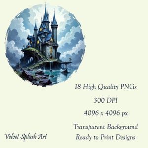 Fantasy Castle Clipart Bundle | 18 Watercolor Fairytale Castles | Pastel Digital Download | Transparent PNG High-Res