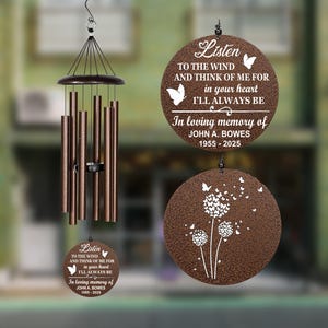 Memorial Wind Chimes |Remembrance Gift | Personalized Listen to the Wind Sympathy Wind Chime | In Memory of Wind Chime | Bereavement Gifts